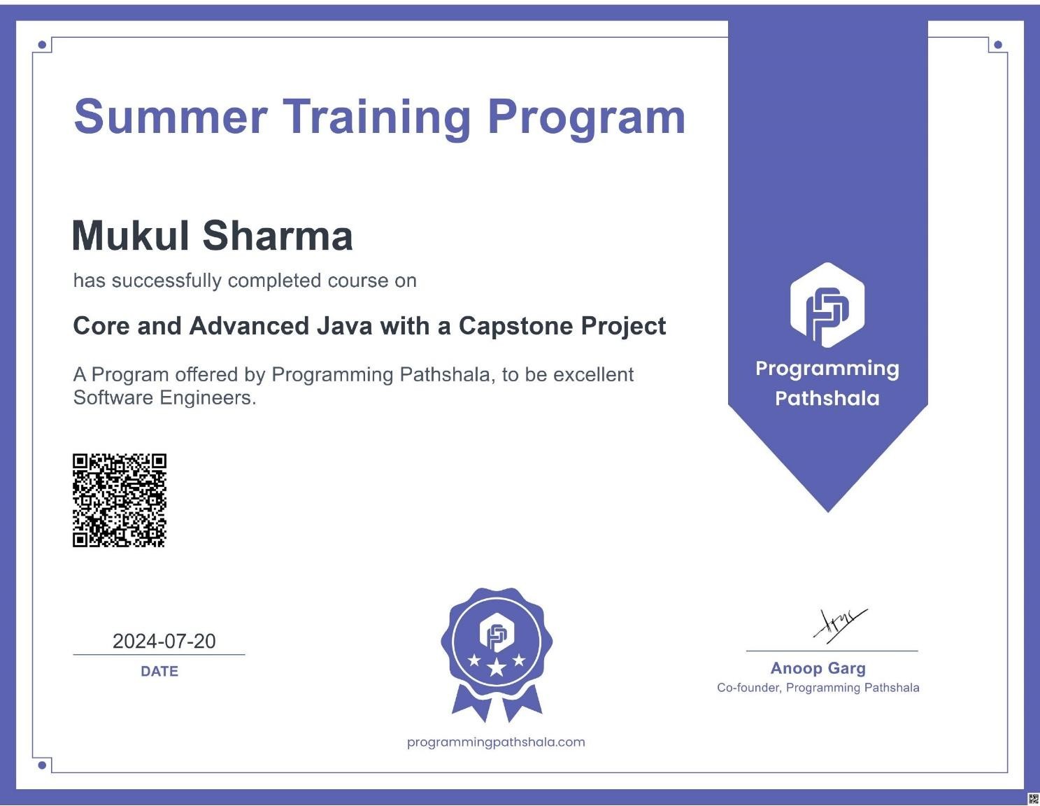 Java Capstone Project Certification - Programming Pathsala